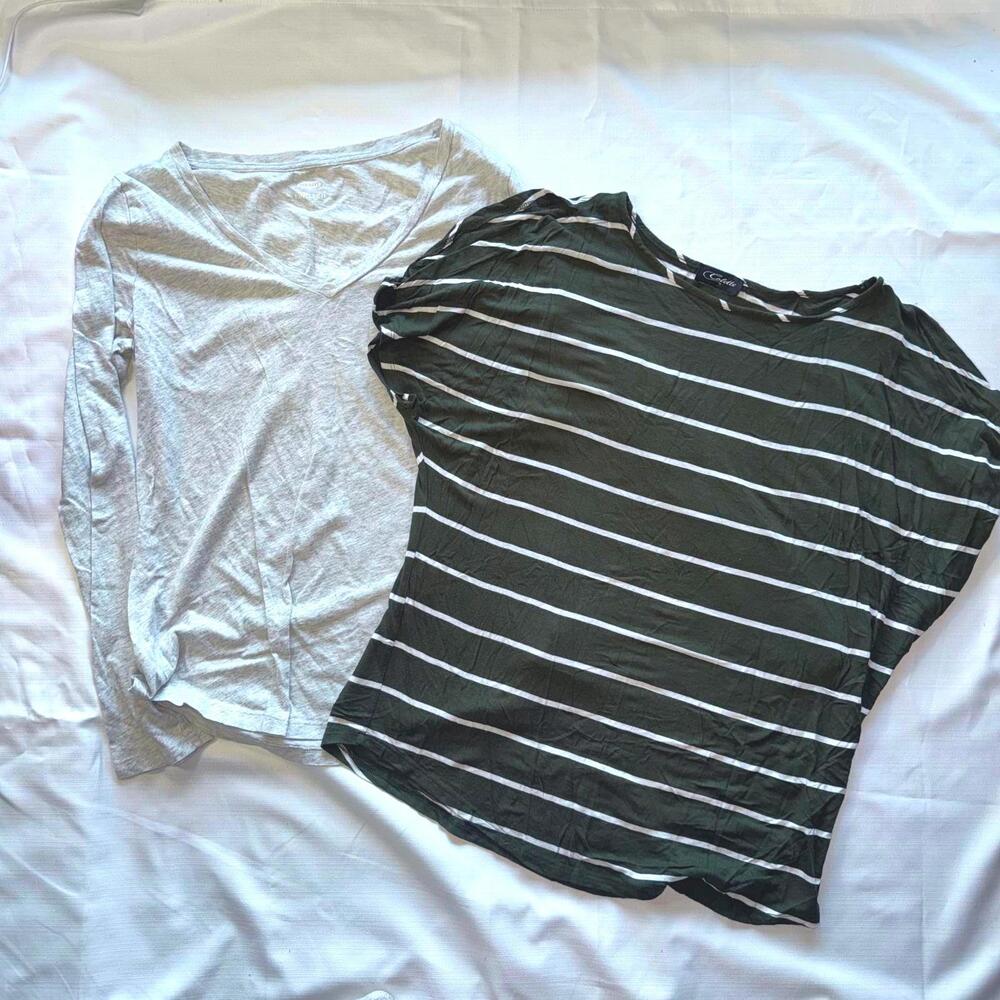 Womens Medium Shirt Bundle Long Short Sleeve Stripe Cold Shoulder Casual Classic